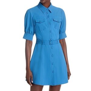 NEW Cinq à Sept Zillah Puff-Sleeve Belted Mini Shirtdress in Corn Blue, Size 6